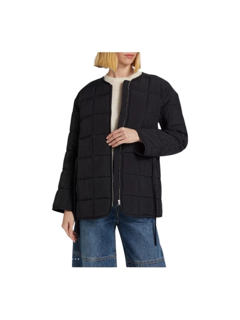 CO Women's Black Belted Quilted Jacket Size Large